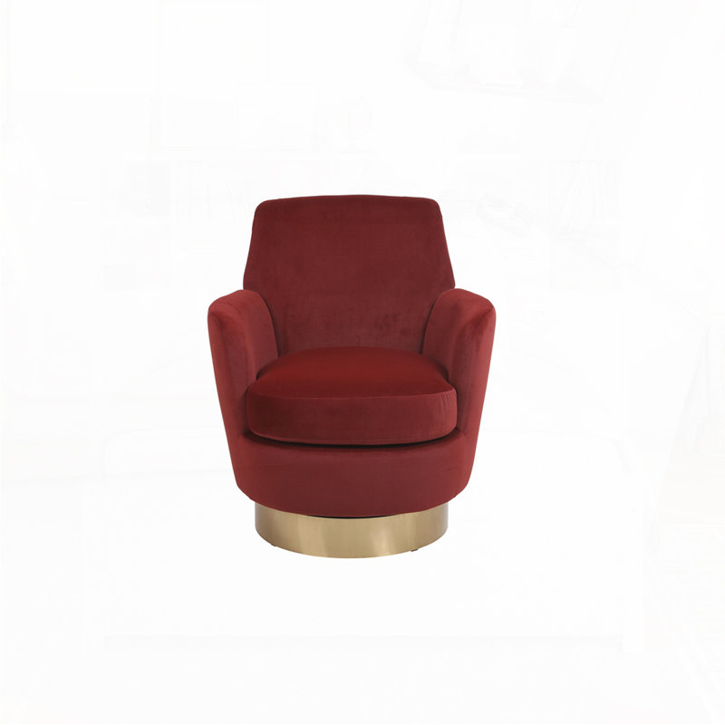Velvet Swivel Barrel Chair, Swivel Accent Chairs Armchair For Living Room, Reading Chairs For Bedroom Comfy, Round Barrel Chairs With Gold Stainless Steel Base (Brownish Red)