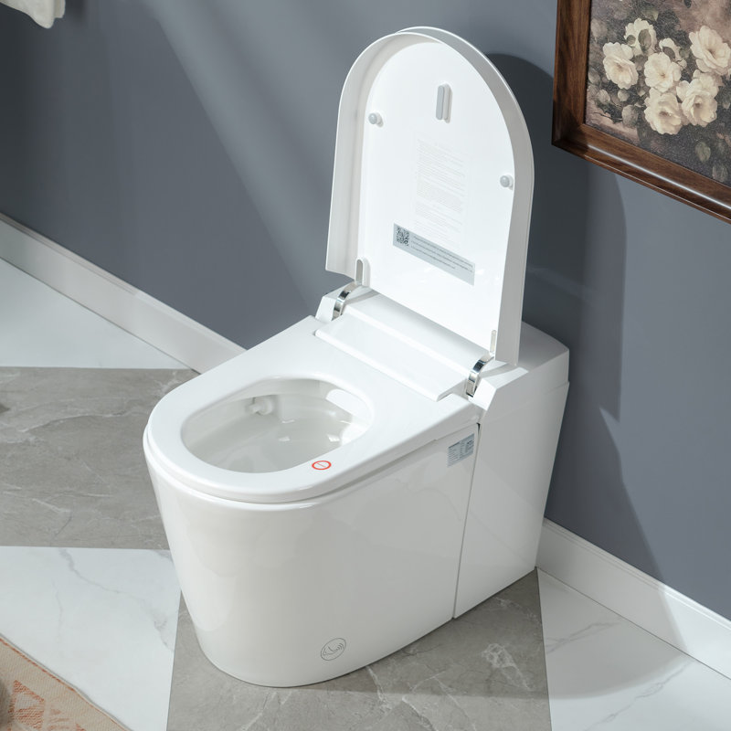 Toilette intelligente sans fonction bidet, couvercle à ouverture / fermeture automatique, capteur de pied, chasse d'eau automatique, chasse d'eau en cas de panne de courant, siège chauffant, facile à installer