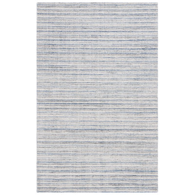 Brileigh Hand Loomed Wool/Viscose/Cotton Striped Rug in Ivory/Blue