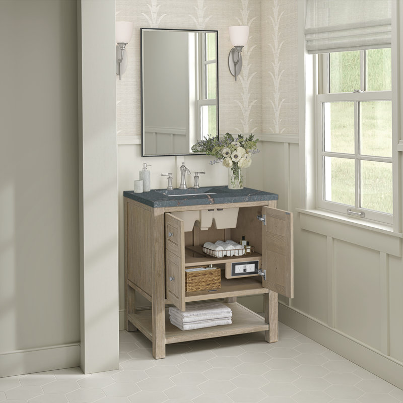 Breckenridge 30'' Single Bathroom Vanity with Top, Whitewashed Oak, 8" Widespread, Parisien Bleu