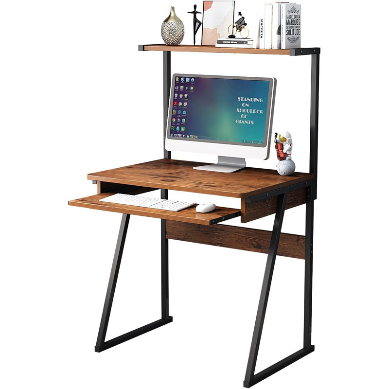 2-Tier Computer Desk with Keyboard Tray for Small Spaces 28 Inch Home Office Desk Computer Workstation Modern Writting Table,