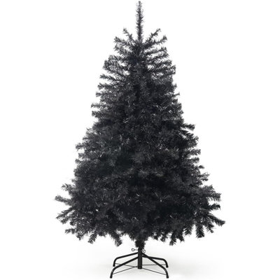 Arbre de Noël artificiel noir 4,5 pi avec 398 pointes de branches, pré-articulé