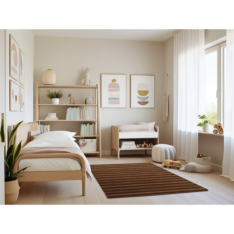 Tapis brun à rayures horizontales lavable à la machine, Rectangle 4pi x 6 pi
