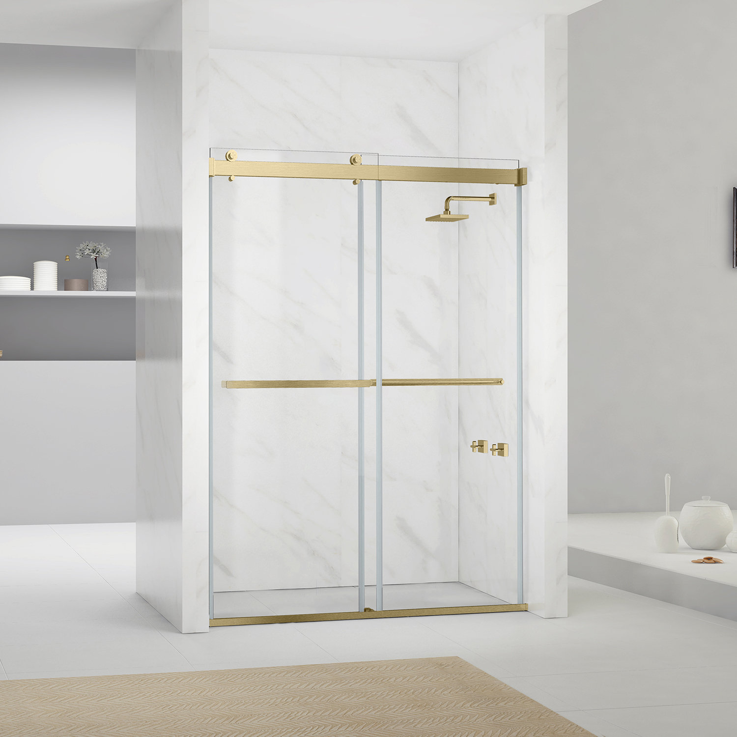 Spezia Frameless Double Sliding Shower Door, Gold