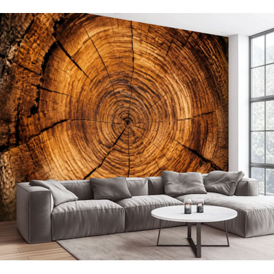 Wall Mural Peel and Stick Wallpaper Stump oak tree felled section trunk rings Self-Adhesive Removable Contact Paper Wall Decor for Living Room Bedroom 100"H x 144"W