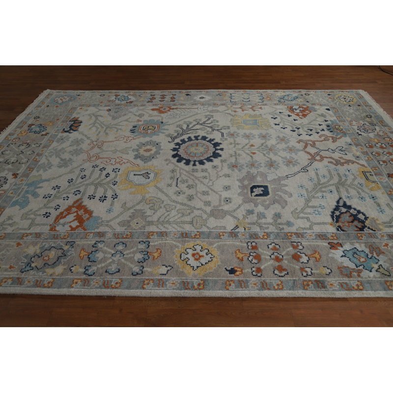 Tapis indien fait à la main à motif floral Oushak 8 x 10