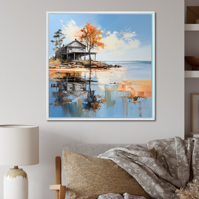 «Lakehouse Summer Charm Beach», reproduction sur toile, Cadre flottant blanc, 30" H x 30" W