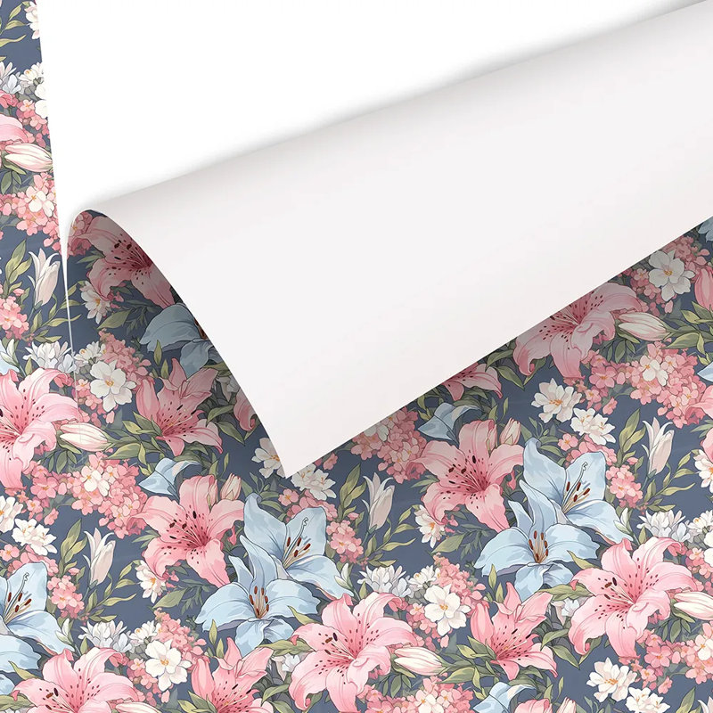 Rouleau de papier peint floral à motif de lys rose et bleu