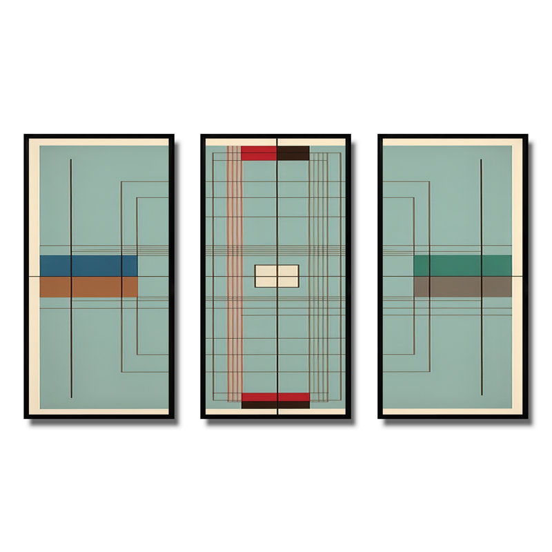 «Vintage Mid-Century Graphics IV», reproduction sur toile 3 pièces, Toile avec cadre flottant noir