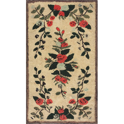 Light Cream Color Antique Floral Pattern American Hooked Area Rug