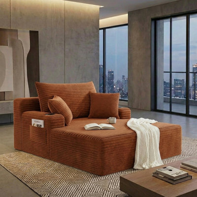 Chaise longue l 47 po x P 65 po Fauteuil inclinable en velours côtelé avec porte-gobelets Grand canapé-lit confortable avec 3 coussins pour le salon
