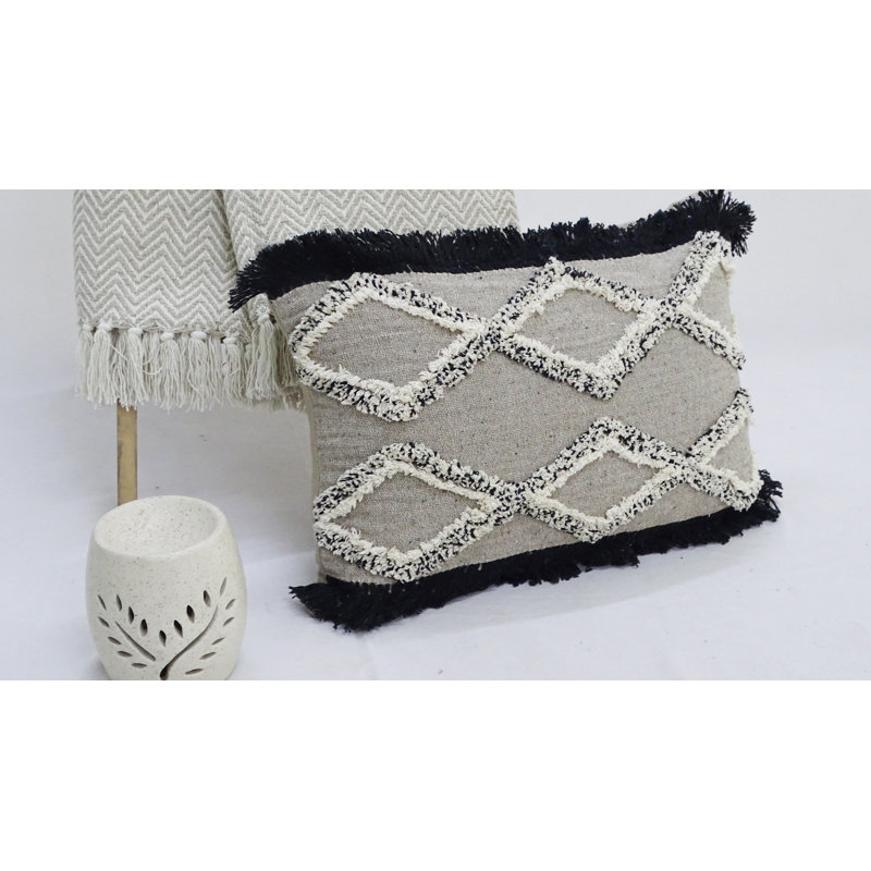 Bhawna's Fusion Fringed Cotton Blend Throw Pillow