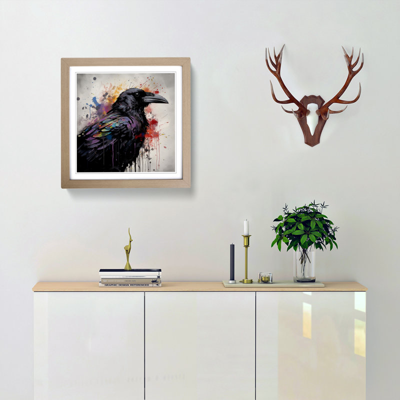 Crow Splatter Art - Framed Print, Oak