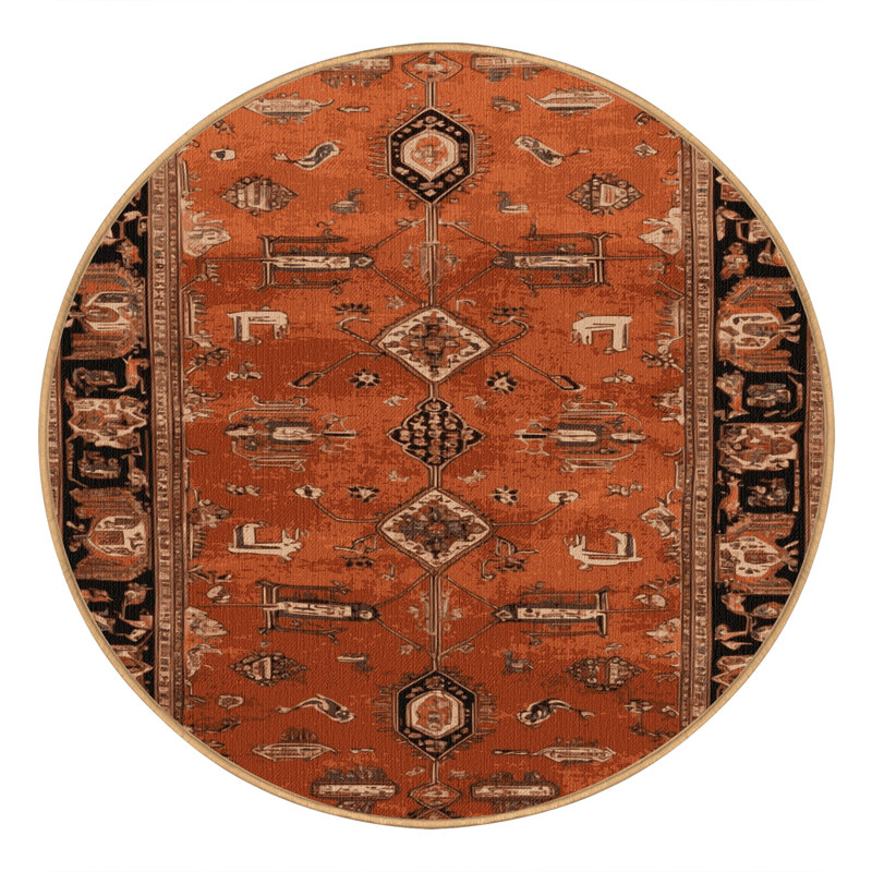 Machine Washable Persian Brown Area Rug, Round 5'