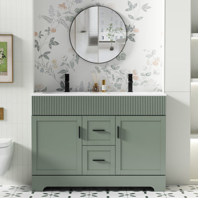 Breonica 48” Double Sink Bathroom Vanity Set With Resin Top, Zinc Alloy Faucets, Pop up Drain