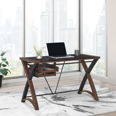 48" Glass-Top Desk with Sliding Storage Tray