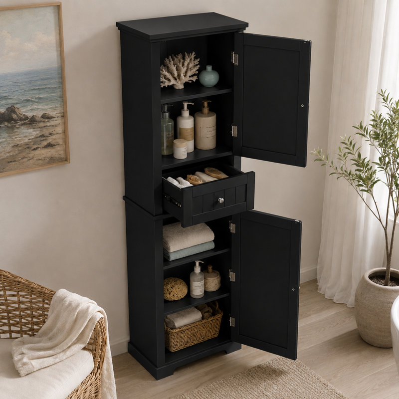 Armoire de rangement sur pied Denai, Noir