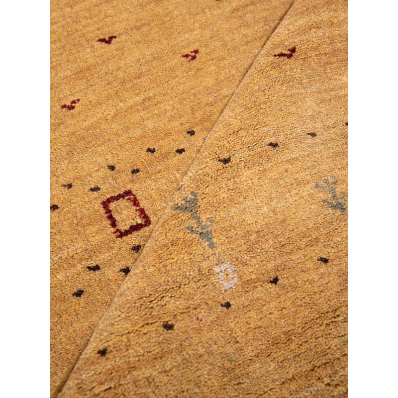 Tapis écologiques en laine nouée à la main de style tissé à la main Manns - Carré, couleur dorée, design moderne contemporain, tapis épais antidérapants faits à la main pour salon, chambre à coucher