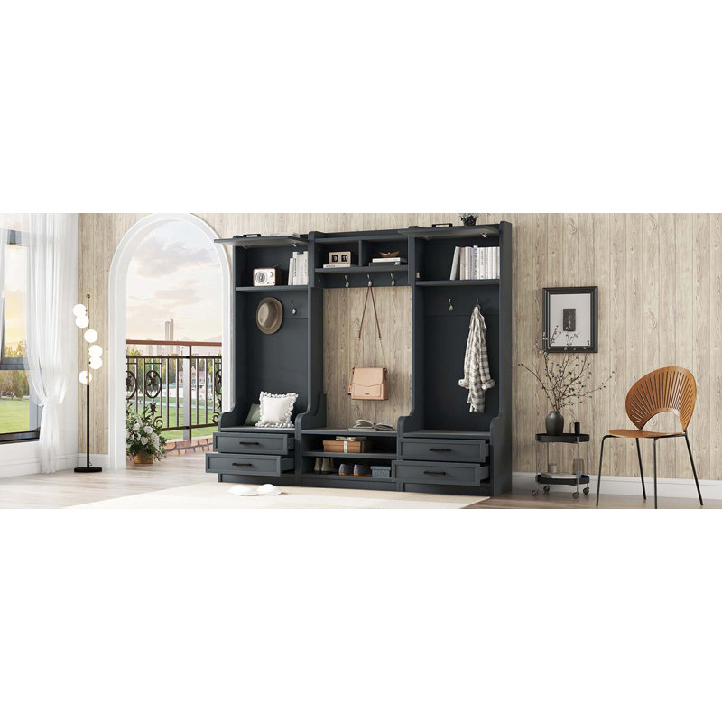 Portemanteau détachable Savanella 4-en-1 avec rangement et 7 crochets, portemanteau multifonctionnel avec tiroirs de rangement et armoire