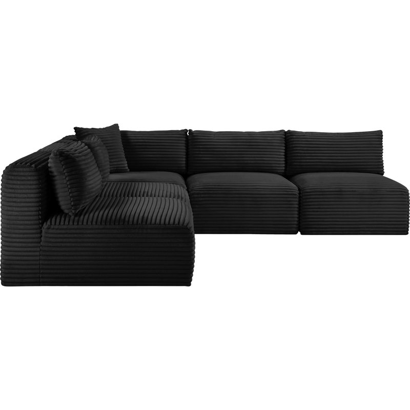 Canapé modulaire en L Carmean Performance, Tissu velours côtelé texturé noir, 4 sans accoudoirs, 1 en coin