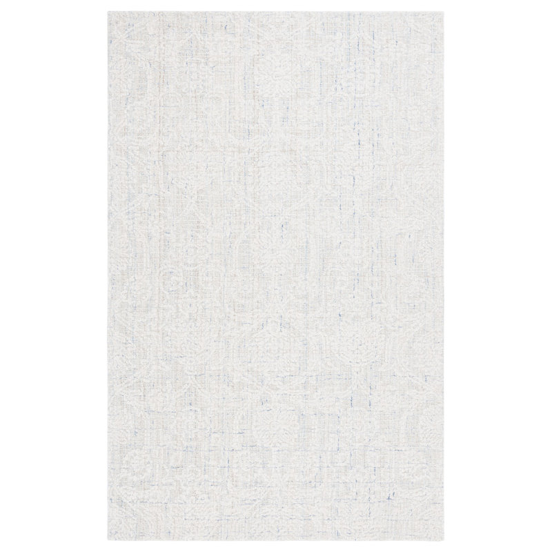 Ebony Hand Tufted Wool Cotton Pet Damask Rug in Blue/Ivory, Rectangle 8' x 10'
