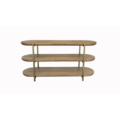 Aurora Bridges Console Table – Latte Elm Veneer 3-Tier Modern Sofa Table with Open Shelving & Metal Accents