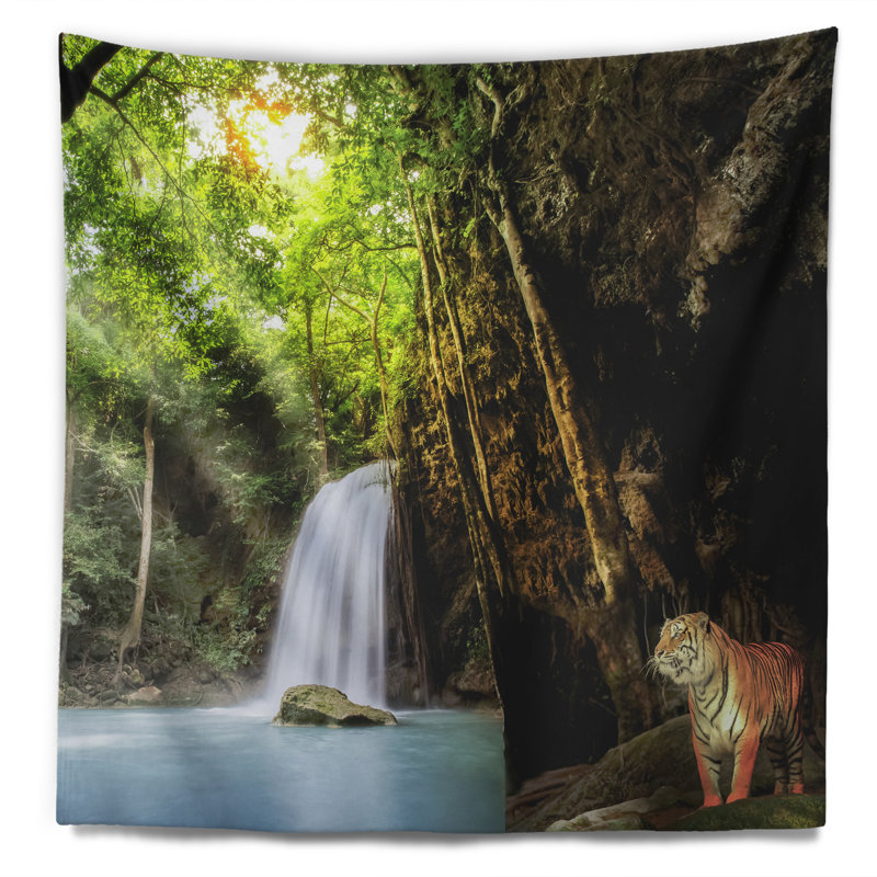 Paysage photographie tiger watching tapisserie tapisserie, H 68 po x l 80 po