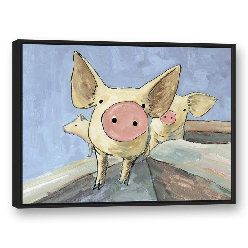 « three little porc », reproduction de peinture à l’acrylique sur toile, H 30 po x l 40 po, Cadre noir