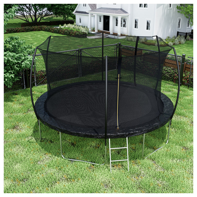 Trampoline en acier de 14 pieds avec filet de sécurité en forme d'arc et coussin de couleur double face