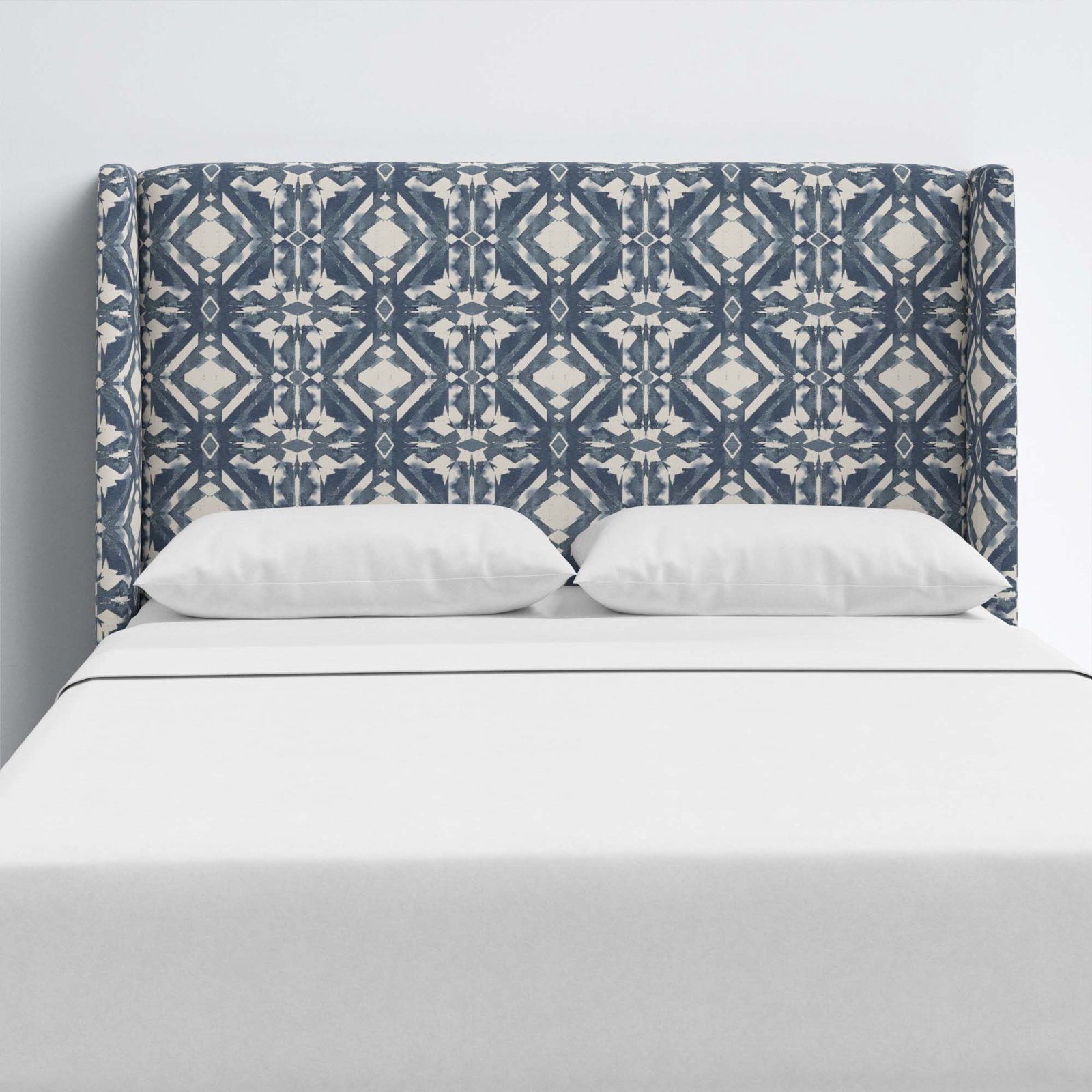 Tilly Upholstered Headboard, California King, Asha Blue Ikat