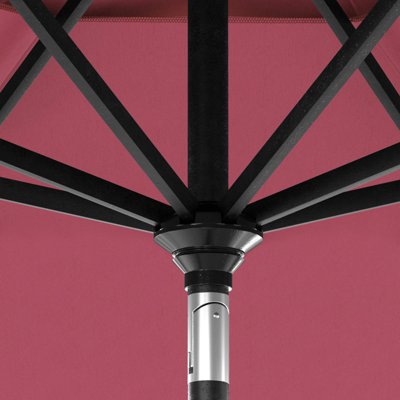 Parasol de patio noir en pierre 11 pieds avec manivelle en aluminium nervuré Sunbrella rose vif, Rose