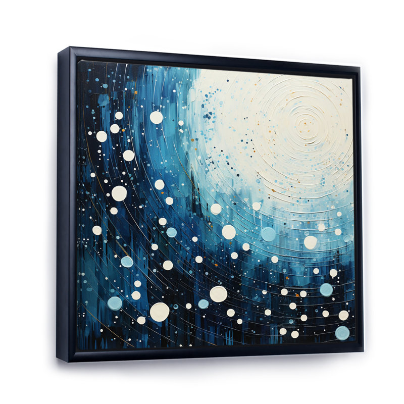Bleu sarcelle blanc Mid Century Minimalist Rain I - impression, H 36 po x l 36 po x P 1,5 po, Cadre flottant noir