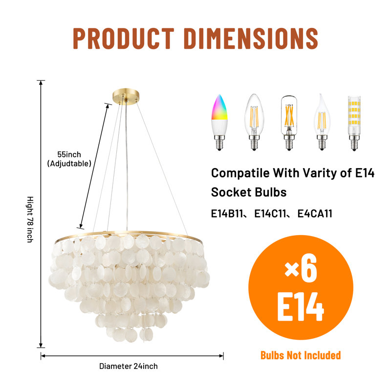 6-Light Dimmable Capiz Shell Chandelier