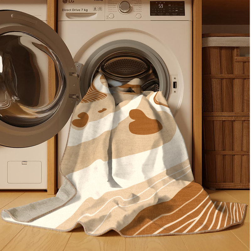 Machine Washable Arverne Eclectic Abstract Rug in Brown – Beige Binding, 7x10