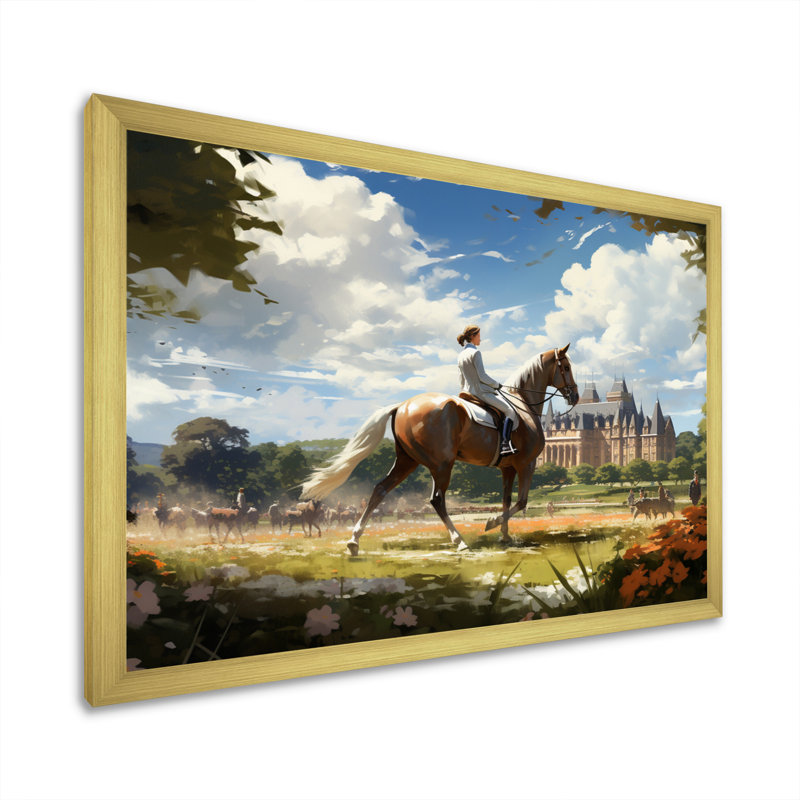 Décoration murale pays équestre élégance IV - animaux, H 24 po x l 32 po x P 1 po, Encadrement doré