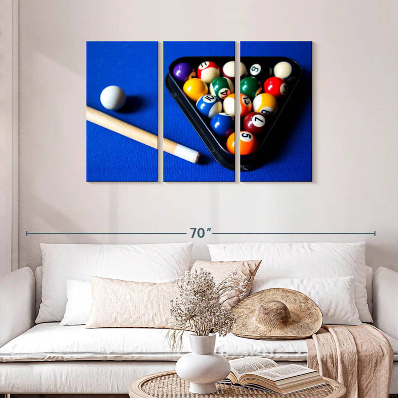 Senne Billiard Balls On Blue Table, 28" H x 45" W