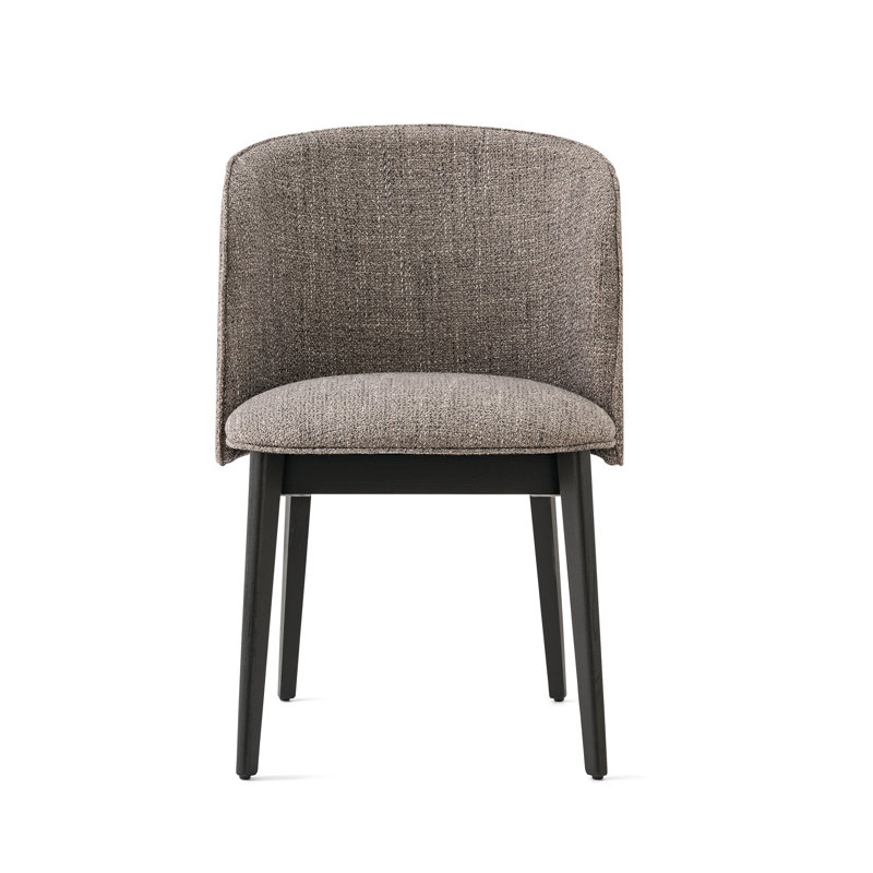 Abrey Upholstered Armchair with Wooden Base, Taupe, Matt Black