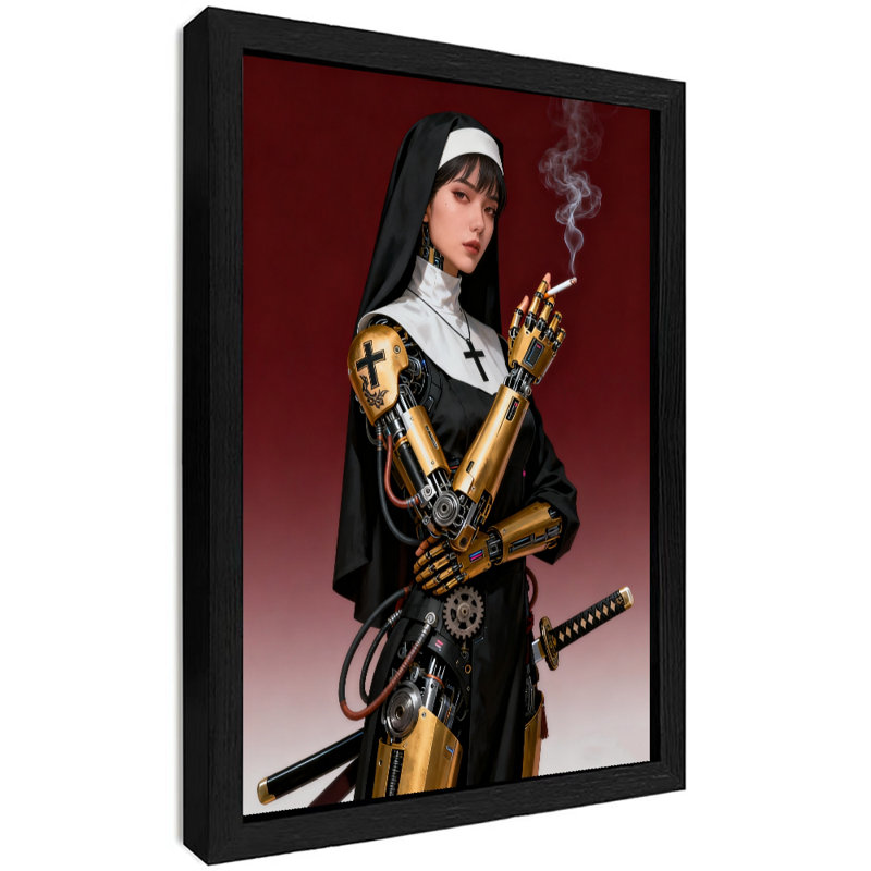 Reproduction d'art encadré noir rétro style gothique, H 37 po x l 25 po