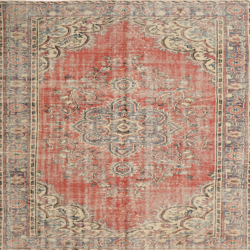 Tapis oriental en laine rouge / brun clair, Carré 3 pi