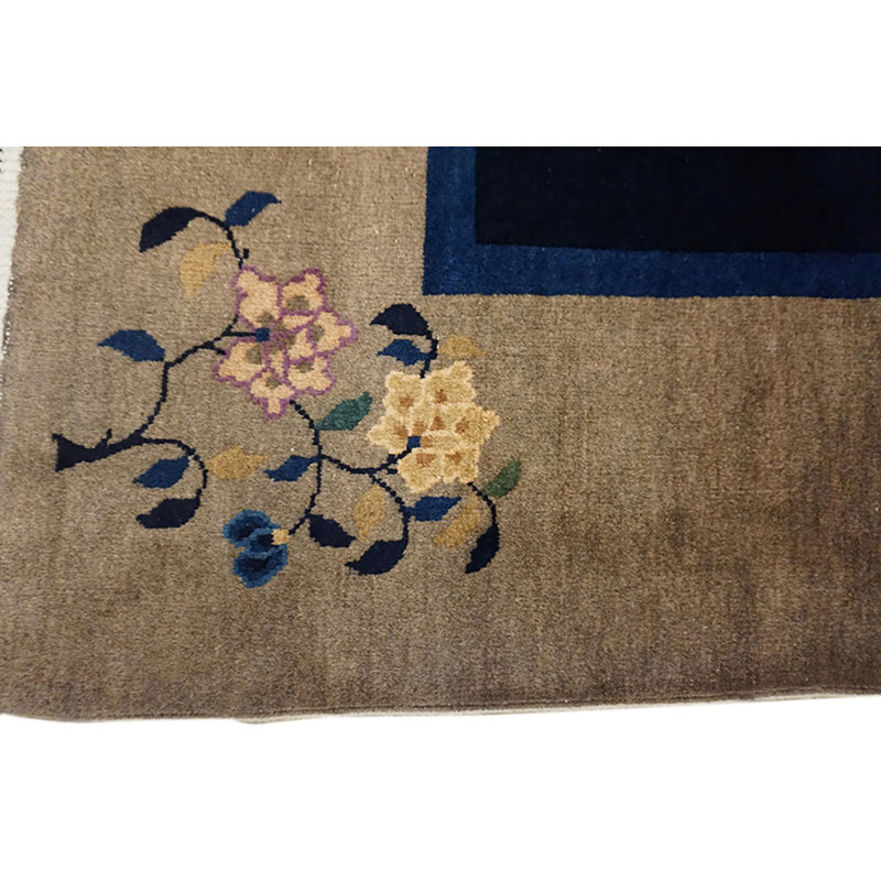 Vintage Mid Century Blue Bird of Paradise Scenic Pictorial Chinese Deco Rug