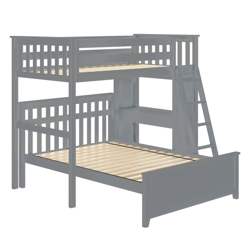 Lits simples superposés en bois massif en forme de L avec bureau intégré Buhr, Gris