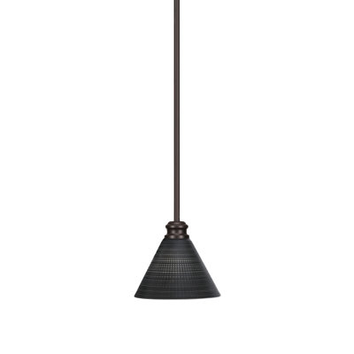 Mini-luminaire suspendu Satendra avec fini espresso et verre matricé noir de 7 po