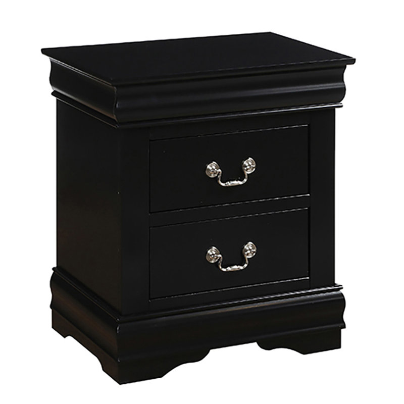 Black 2-Drawer Nightstand, Black