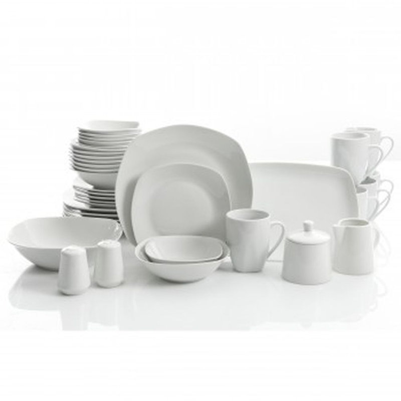 Gibson Home Back To Basics Dinnerware Sets, Square: Service For 6 (39Pcs), Classic Pearl