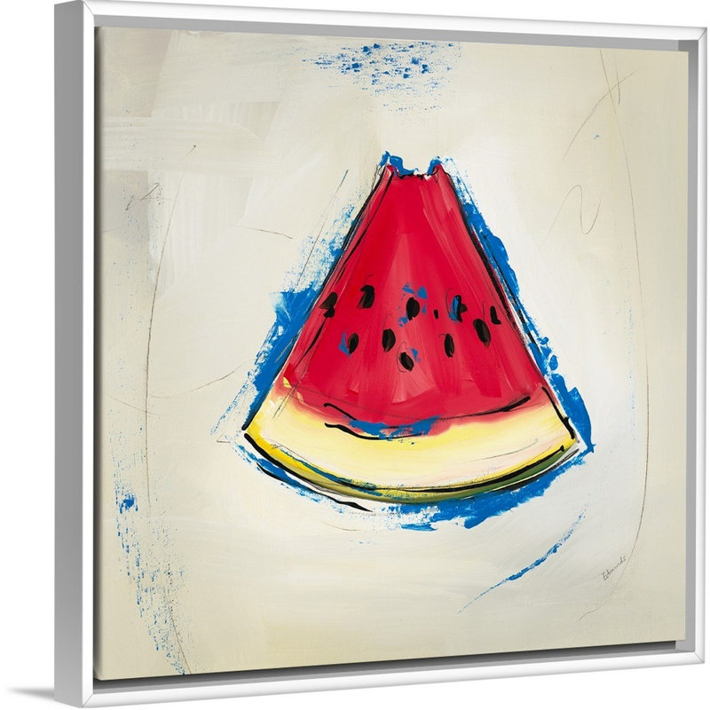 « picnic party v », peinture sur toile, H 25,7 po x l 25,7 po x p 1,75 po, Cadre flottant blanc