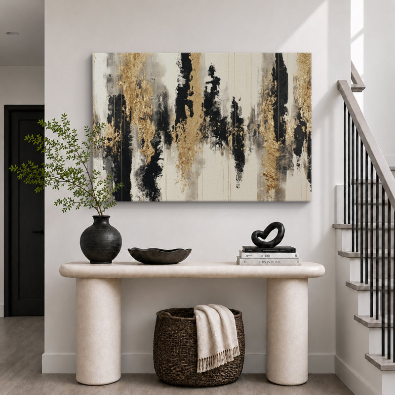 «Black Gold Abstract Design Art», reproduction d'art sur toile encadrée extra large, H 24 po x l 36 po x P 1,5 po