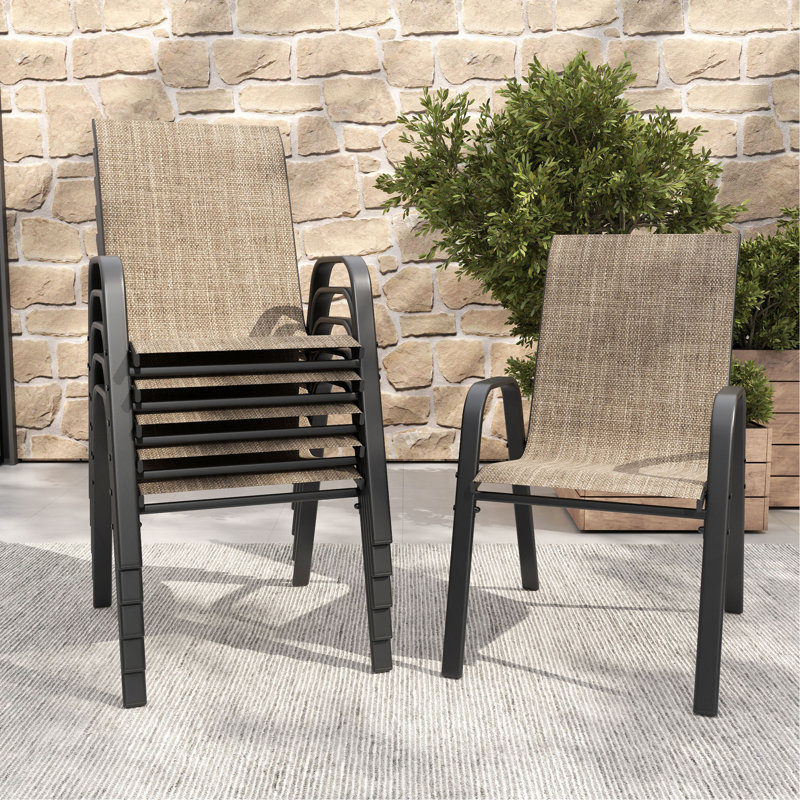 Ensemble de chaises de salle à manger d'extérieur 6 pièces, siège ergonomique large, capacité de 350 lb par chaise, structure en métal Teslin imperméable et résistante à la rouille, idéale pour la terrasse, le jardin, la salle de banquet et l'utilisation commerciale