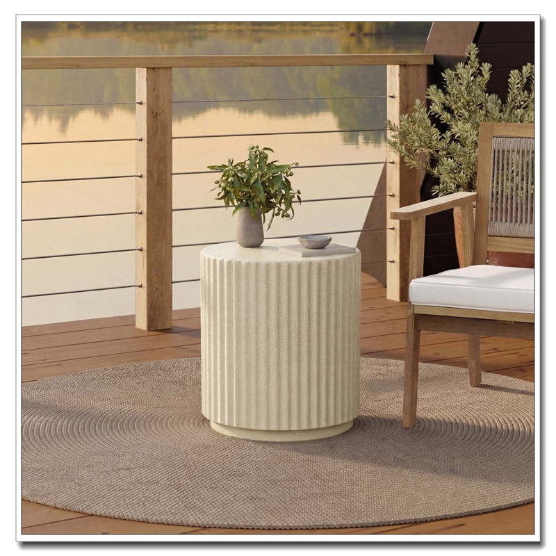 Table d'extérieur en béton pour l'extérieur, Motif à vagues beige