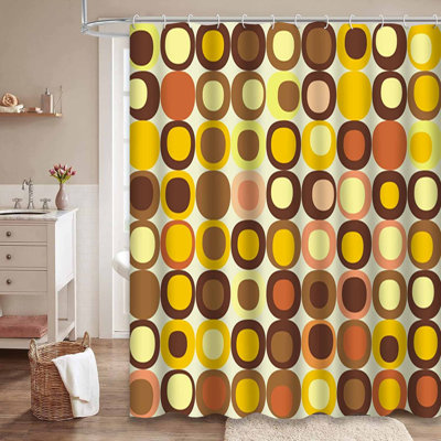 Teal Brown Retro Kitsch Waterproof Shower Curtain