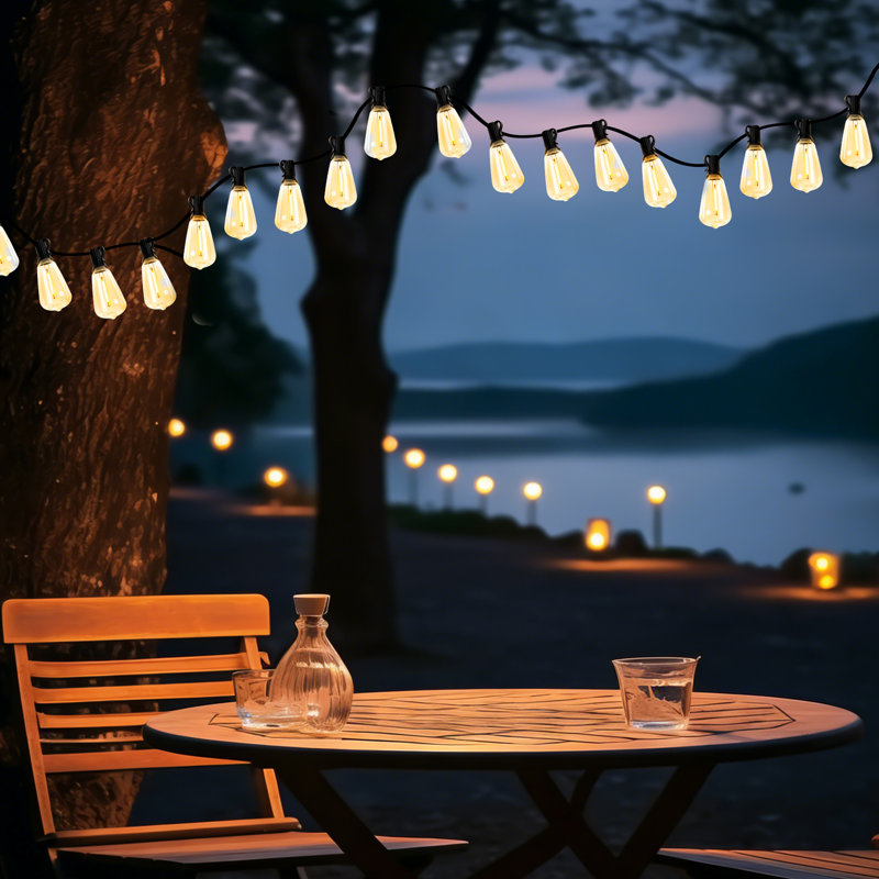 100Ft Solar Powered Outdoor String Lights With Remote And 30 Shatterproof Led Bulbs, Waterproof, Warm White, Usb Rechargeable